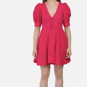 House of Harlow 1960 linen blend blend puff sleeve mini dress